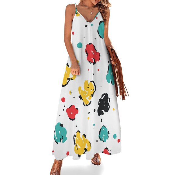 Ladies' Summer Dress Beach Sleeveless Color Wave Point Geometry T-shirt Vest Sun Skirt