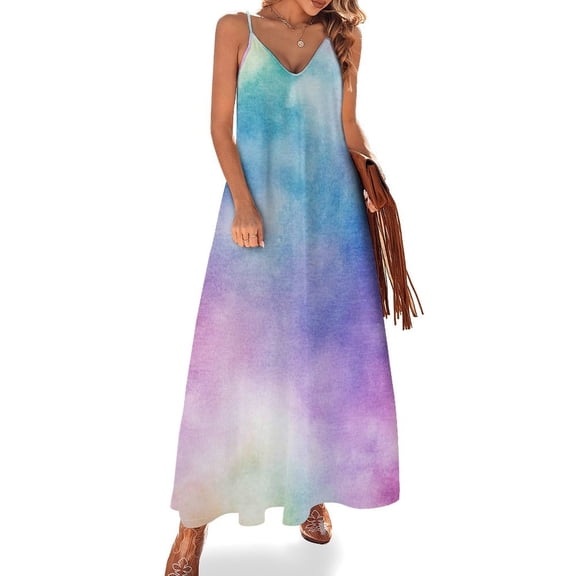 Ladies' Summer Dress Beach Sleeveless Colorful Tie Dye Vortex T-shirt Vest Sun Skirt