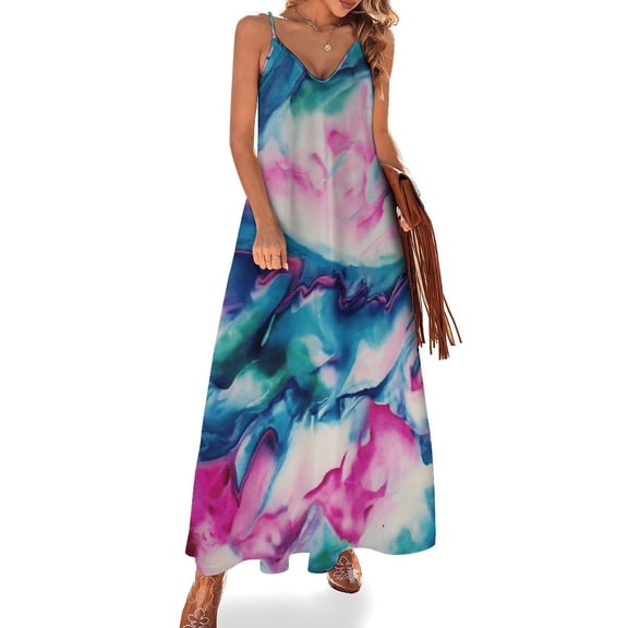 Ladies' Summer Dress Beach Sleeveless Colorful Tie Dye Vortex T-shirt Vest Sun Skirt