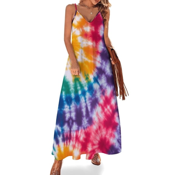 Ladies' Summer Dress Beach Sleeveless Colorful Tie Dye Vortex T-shirt Vest Sun Skirt
