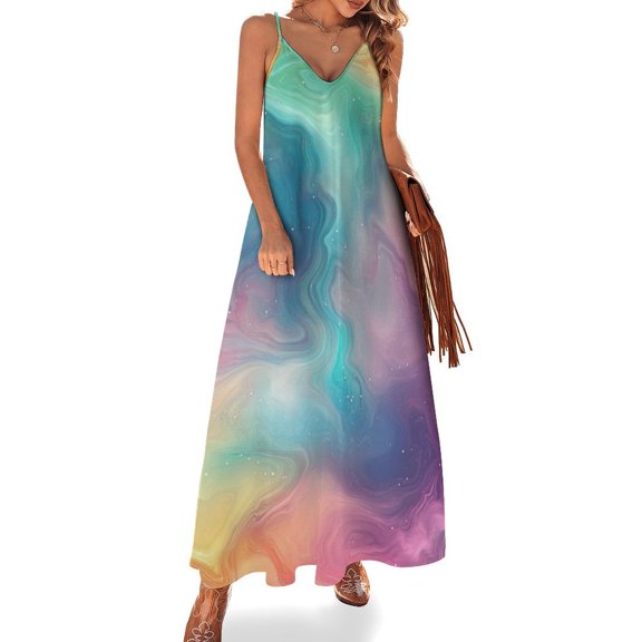Ladies' Summer Dress Beach Sleeveless Colorful Tie Dye Vortex T-shirt Vest Sun Skirt