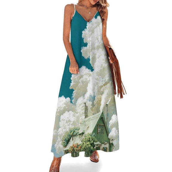 Ladies' Summer Dress Beach Sleeveless Fairy Tale Cabin Balloon T-shirt Vest Sun Skirt