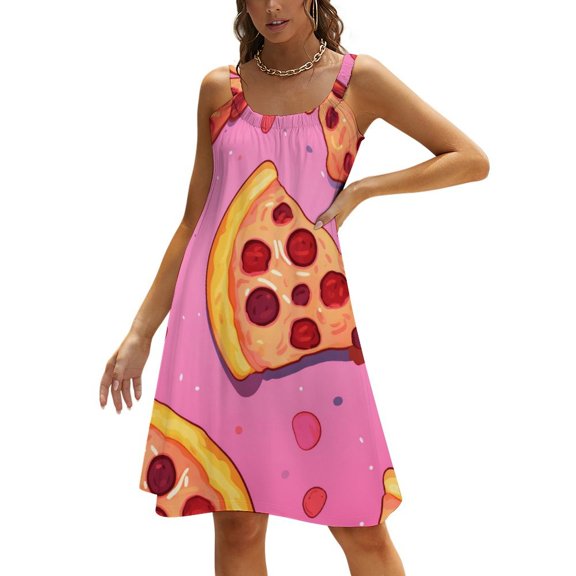 Ladies' Summer Dress Beach Sleeveless Fun Pizza T-shirt Vest Sun Skirt