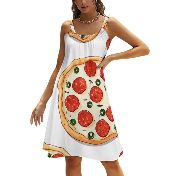 Ladies' Summer Dress Beach Sleeveless Fun Pizza T-shirt Vest Sun Skirt