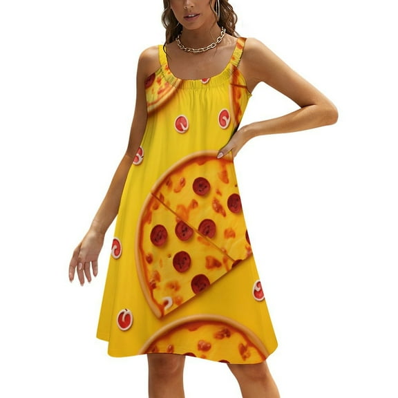Ladies' Summer Dress Beach Sleeveless Fun Pizza T-shirt Vest Sun Skirt
