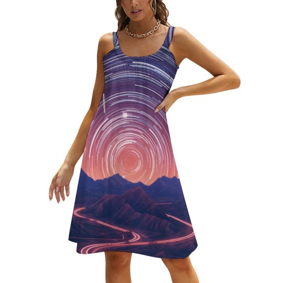 Ladies' Summer Dress Beach Sleeveless Galaxy Star Outer Space T-shirt Vest Sun Skirt