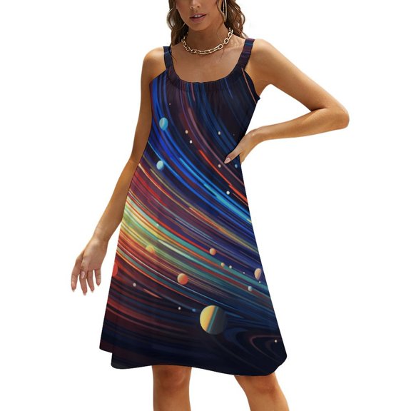 Ladies' Summer Dress Beach Sleeveless Galaxy Star Outer Space T-shirt Vest Sun Skirt