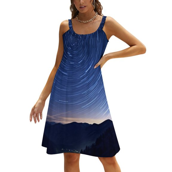 Ladies' Summer Dress Beach Sleeveless Galaxy Star Outer Space T-shirt Vest Sun Skirt