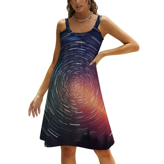 Ladies' Summer Dress Beach Sleeveless Galaxy Star Outer Space T-shirt Vest Sun Skirt
