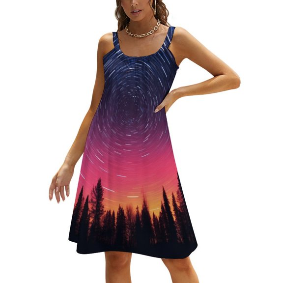 Ladies' Summer Dress Beach Sleeveless Galaxy Star Outer Space T-shirt Vest Sun Skirt