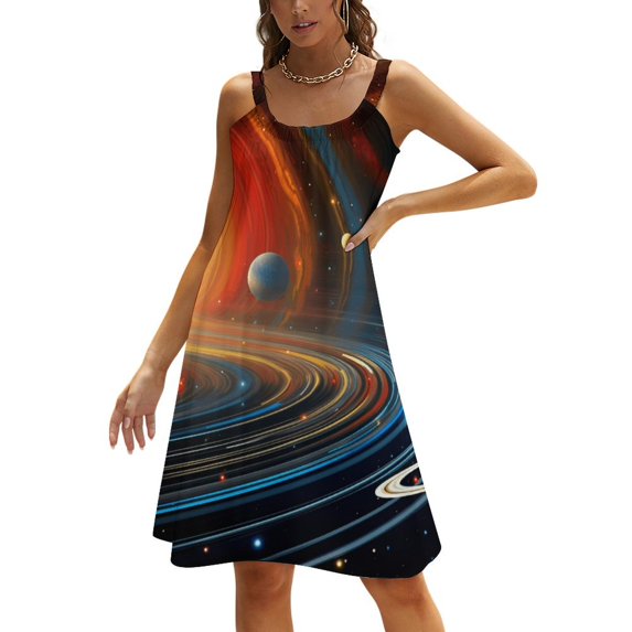 Ladies' Summer Dress Beach Sleeveless Galaxy Star Outer Space T-shirt Vest Sun Skirt