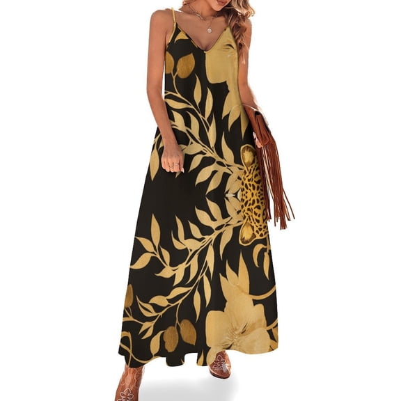 Ladies' Summer Dress Beach Sleeveless Leopard Print T-shirt Vest Sun Skirt