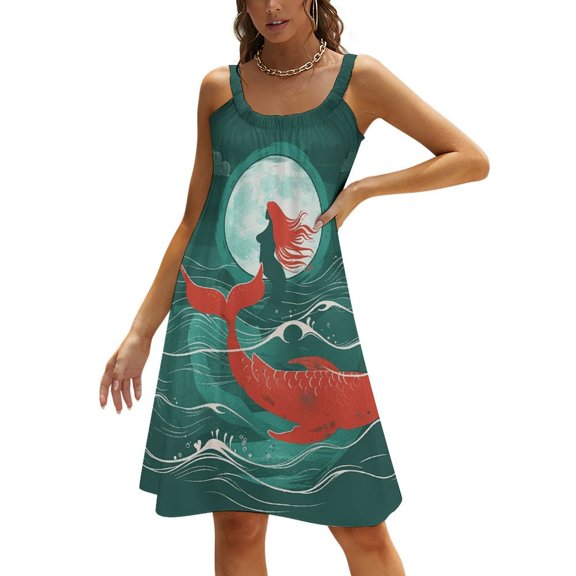 Ladies' Summer Dress Beach Sleeveless Ocean Cute Mermaid T-shirt Vest Sun Skirt