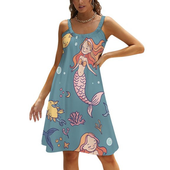 Ladies' Summer Dress Beach Sleeveless Ocean Cute Mermaid T-shirt Vest Sun Skirt