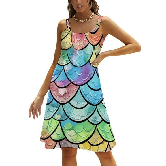 Ladies' Summer Dress Beach Sleeveless Ocean Cute Mermaid T-shirt Vest Sun Skirt