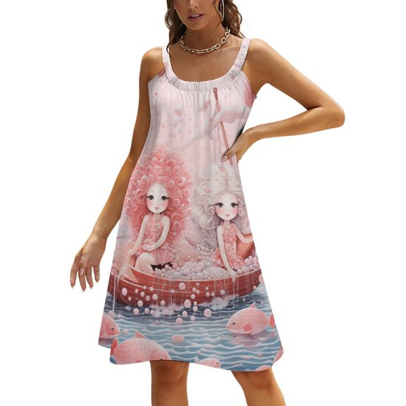 Ladies' Summer Dress Beach Sleeveless Ocean Mermaid Coral T-shirt Vest Sun Skirt