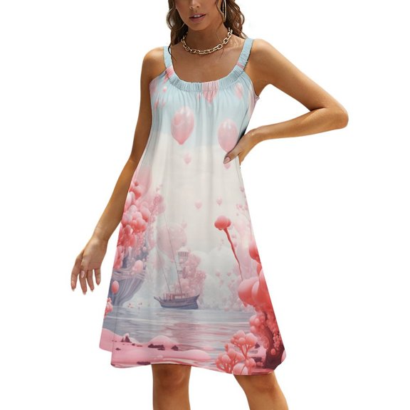 Ladies' Summer Dress Beach Sleeveless Ocean Mermaid Coral T-shirt Vest Sun Skirt