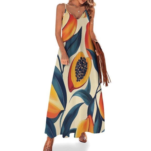 Ladies' Summer Dress Beach Sleeveless Tropical Fruits with Exotic Flavors T-shirt Vest Sun Skirt