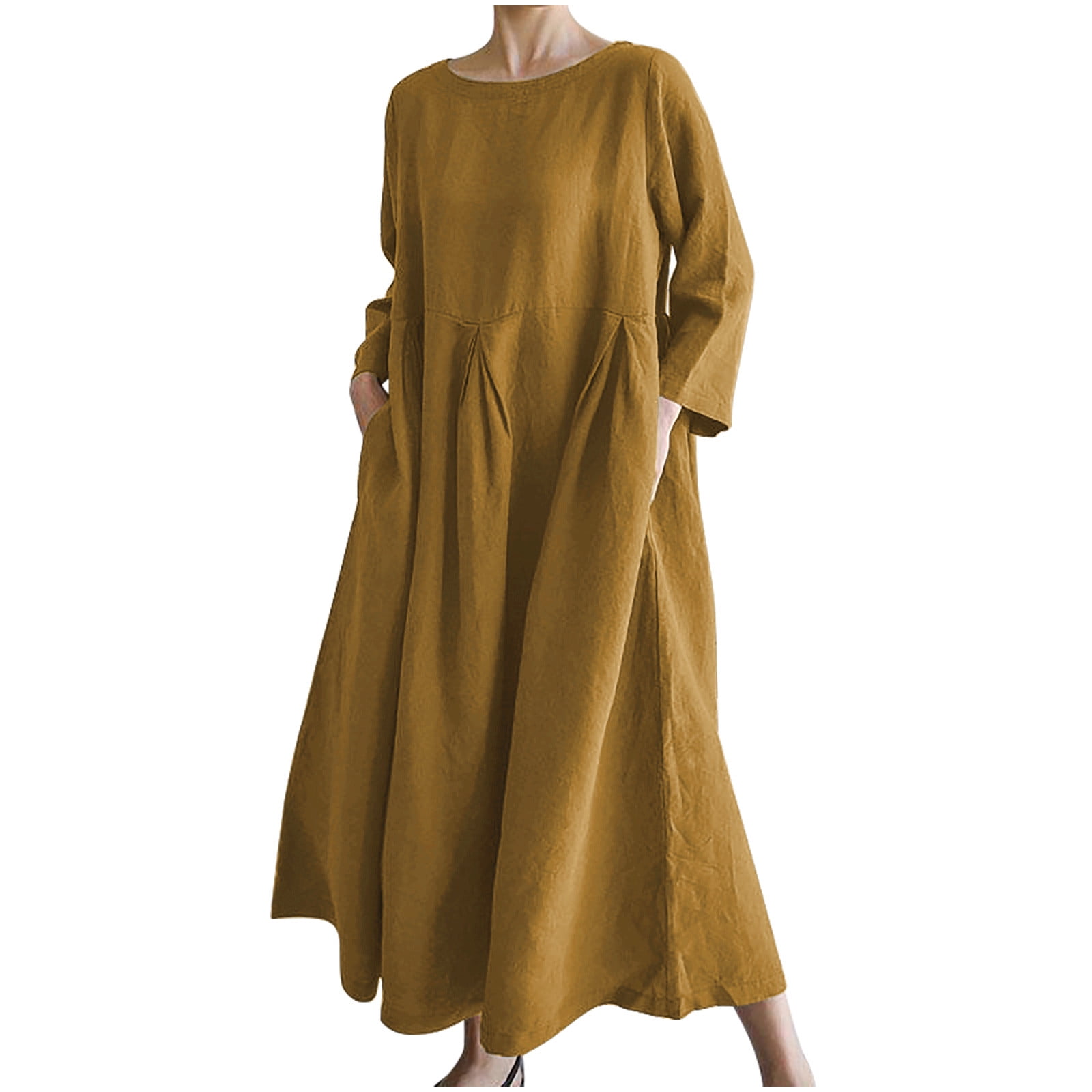 chinese dress ladies Cotton Linen Sun Dresses for Older Women Casual Loose Comfy V Neck Short  Sleeve Linen Maxi Dress Summer Lightweight Gauze Flowy Maxi Dresses Tea  Length Tshirt Dress Beach Vacation Outfits 2025 at main image 0