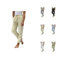 thumbnail image 1 of Ladies Summer Elastic High Waist Solid Color Cotton Linen Wide Leg Loose Pants Capri Pants, 1 of 5