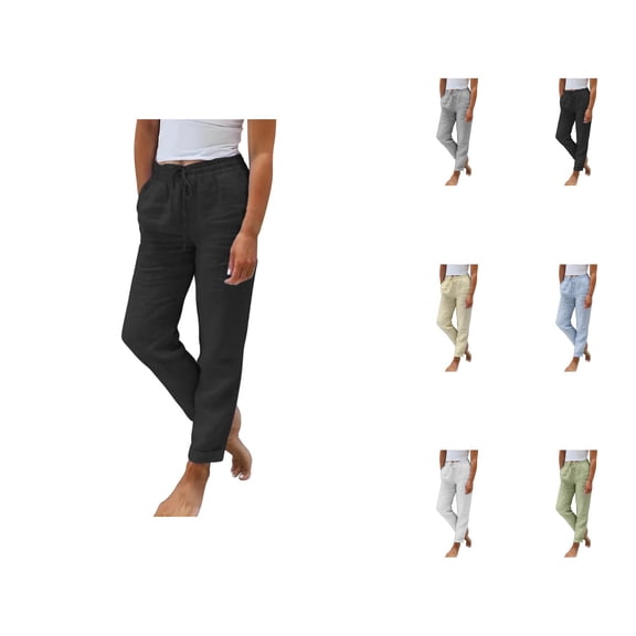 Ladies Summer Elastic High Waist Solid Color Cotton Linen Wide Leg Loose Pants Summer Capri Pants For Women