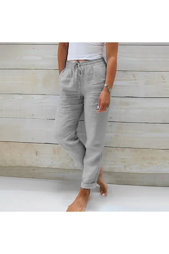 Ladies Summer Elastic High Waist Solid Color Linen Wide Leg Loose Pants plus Size Casual Pants Rompers for Women Beach Pants Petite 80s Pants for Women plus Size Dress Pants for Women Casual Casual