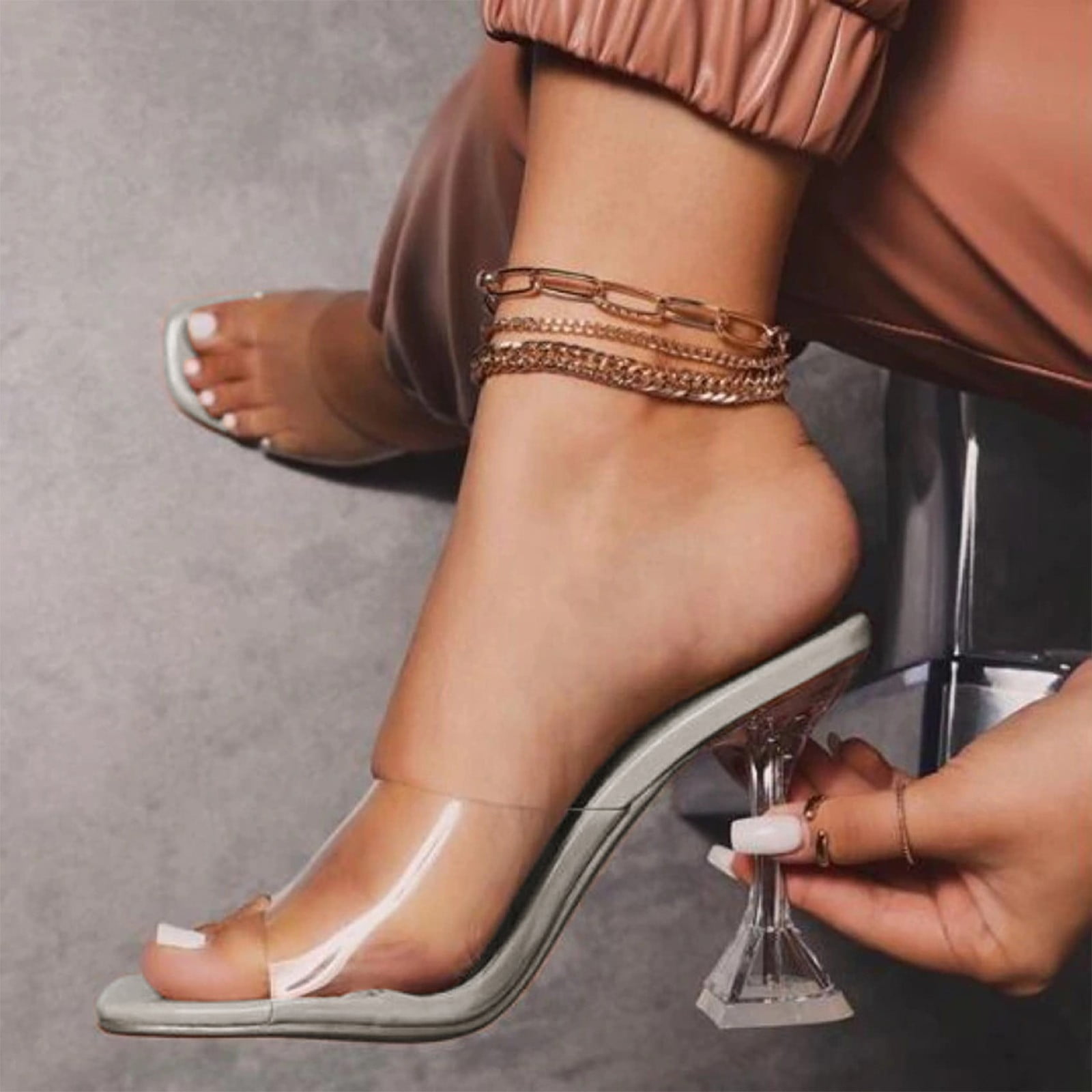 New Design Crystal Transparent Heeled Women Slippers Fashion Square Toe  High Heels Female Mules Casual Summer Slides Shoes | Fruugo QA