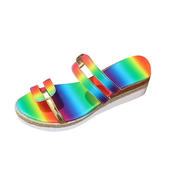 Ladies Summer Fashion Rainbow Colour Bright Surface Beach Anti Slip Wedge Sandals Women Slide Sandal Multicolor Women Sandal