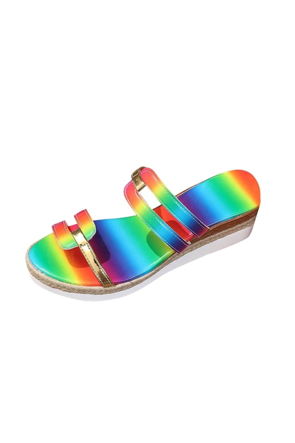 Ladies Summer Fashion Rainbow Colour Bright Surface Beach Anti Slip Wedge Sandals Women Slide Sandal Multicolor Women Sandal