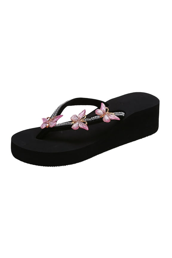 Ladies Summer Flip Slipper Socks for Women indoor Flops Casual Rhinestone Butterfly Microwavable Slippers Women Sandals