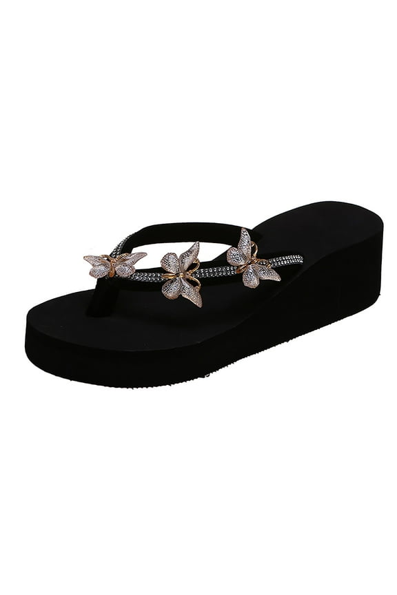 Ladies Summer Flip Soft Sole Slippers for Women Flops Casual Rhinestone Butterfly None Slipper Work Shoes for Women Sandals