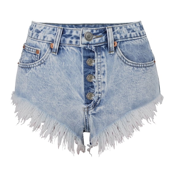 Ladies Summer High Waist Breasted Worn Out Washed Snowflake Ladies Denim Shorts Beach Hot Pants