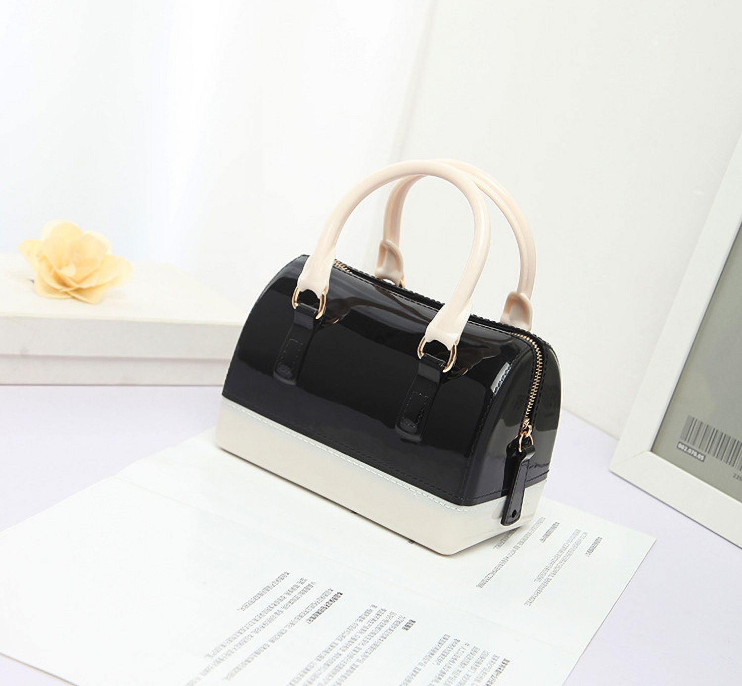 Ladies Summer Jelly Pillow-shaped Top Handle Handbag Candy Color Transparent Crystal Purse