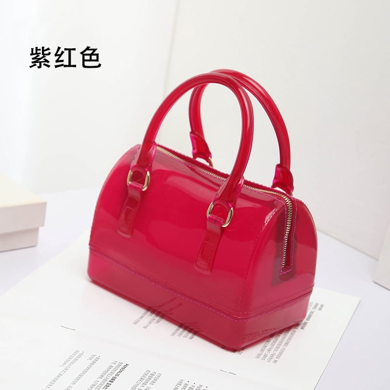 Ladies Summer Jelly Pillow-shaped Top Handle Handbag Candy Color Transparent Crystal Purse