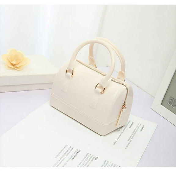 Ladies Summer Jelly Pillow-shaped Top Handle Handbag Candy Color Transparent Crystal Purse