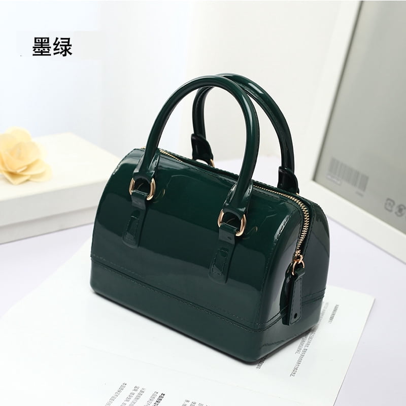 Ladies Summer Jelly Pillow-shaped Top Handle Handbag Candy Color Transparent Crystal Purse