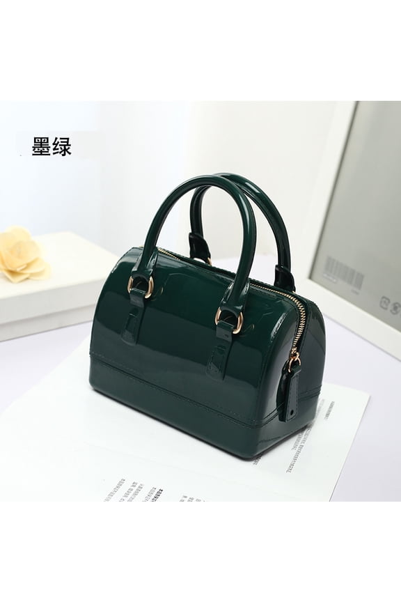 Ladies Summer Jelly Pillow-shaped Top Handle Handbag Candy Color Transparent Crystal Purse