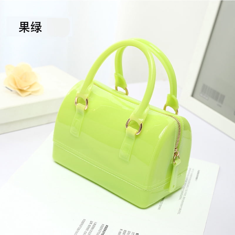 Ladies Summer Jelly Pillow-shaped Top Handle Handbag Candy Color Transparent Crystal Purse