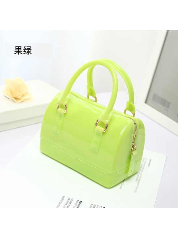 Ladies Summer Jelly Pillow-shaped Top Handle Handbag Candy Color Transparent Crystal Purse