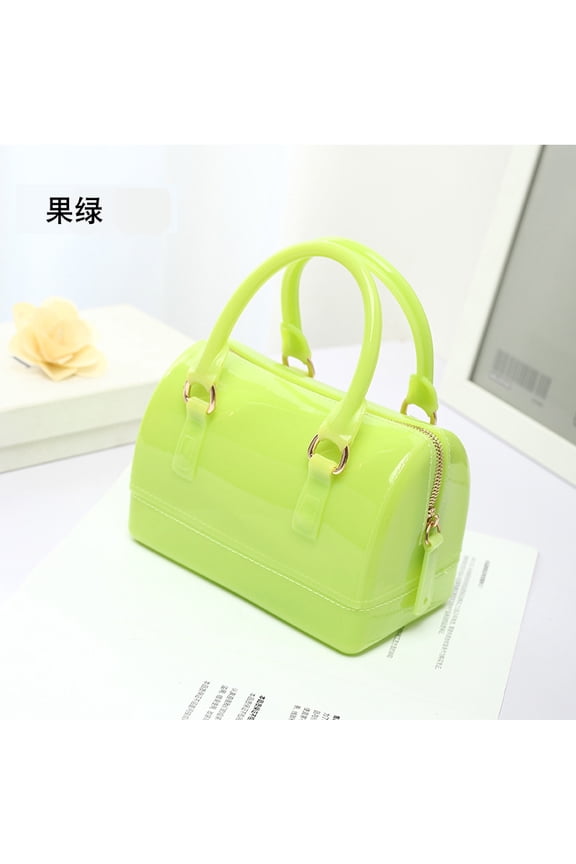 Ladies Summer Jelly Pillow-shaped Top Handle Handbag Candy Color Transparent Crystal Purse