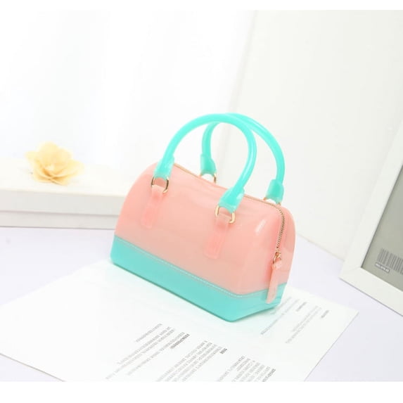Ladies Summer Jelly Pillow-shaped Top Handle Handbag Candy Color Transparent Crystal Purse