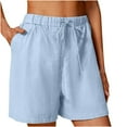 thumbnail image 1 of Ladies Summer Shorts Wide Leg Shorts for Women Denim Linen Shorts Solid Color Comfortable Elastic Wide Leg Shorts, 1 of 8