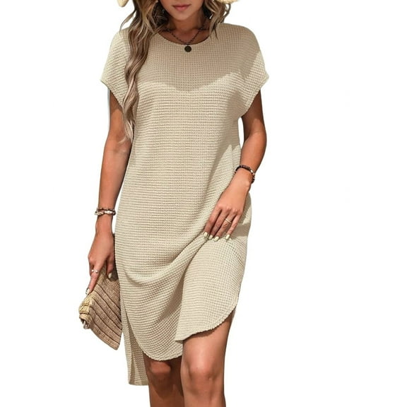 Ladies Summer Solid Color Slit Midi Dress XXL