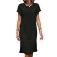 thumbnail image 1 of Ladies Summer Solid Color Slit Midi Dress Black S, 1 of 9