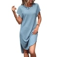 thumbnail image 1 of Ladies Summer Solid Color Slit Midi Dress Light Blue L, 1 of 7