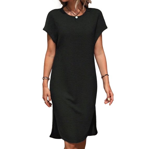 Ladies Summer Solid Color Slit Midi Dress
