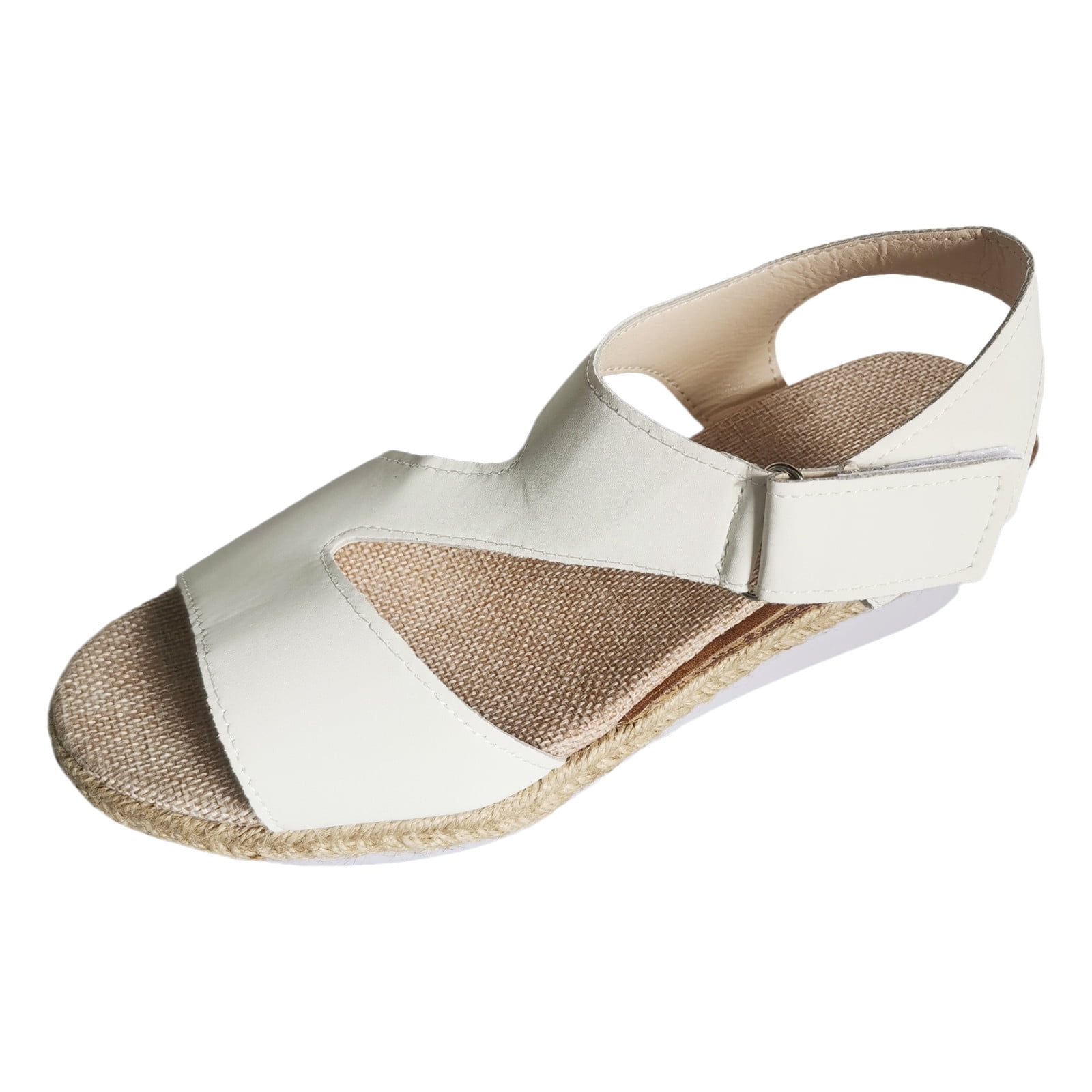 Ladies Summer Solid Colour Leather Woven Thick Bottom Slope Heel Large