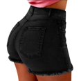 thumbnail image 1 of Ladies Summer Solid Denim Shorts Fringed Hole High Rise Denim Hot Pants, 1 of 3