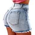 thumbnail image 1 of Ladies Summer Solid Denim Shorts Fringed Hole High Rise Denim Hot Pants, 1 of 3