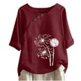 thumbnail image 1 of Ladies Summer Tops - Fashion Dandelion Graphic Printed T Shirt Plus Size Round Neck Short Sleeve Blouses Loose Soft Casual Longline Tee Shirts Women Tops with Buttons Detail, 1 of 6
